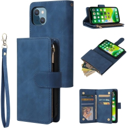 GENERIC Wallet Case for Iphone 14 6.1 Inch, Premium Vintage Pu Leather Magnetic Closure Handbag Zipper Pocket Case