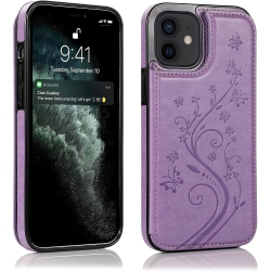 GENERIC for Iphone 11 Case, Embossed Butterfly Wallet Phone Case With Card Holder, Kickstand And Magnetic Closure - Tpu