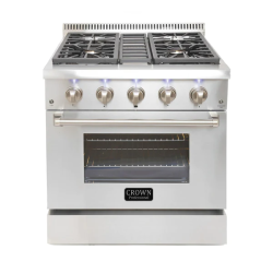 CROWN 30"" Professional Stainless Steel 5.2 Cu. Ft. Dual Fuel Gas Range Ard3001