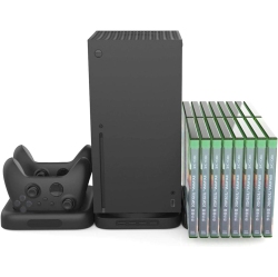 WINGOMART 3In1 Vertical Stand for Xbox Series X Game Console Controller Dual Charger Dock Game Charging Station & Discs Storage, Game Accessories