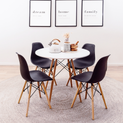 AYKAH Mid Century Modern Chair - Dining Chair \w Wood Legs - Dining Chairs Of Plastic Seat - Kitchen Chair - Dining Room Chair Set Of 4 - Easy To