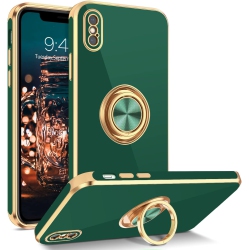 GENERIC Iphone Xs Case, Iphone X Case Ring Holder Edge Plating Rotation Kickstand Soft Silicone Tpu Bumper Women Girls