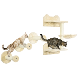 PAWHUT 4PCs Cat Wall Shelf \w Scratching Posts, Hammock, Steps, Platforms, Cat Shelves for Relaxing, Sleeping, Jumping, Cat Wall Climber for Indoor