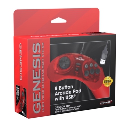 RETRO-BIT Genesis Crimson 8 Button Arcade Pad USB Controller [] In Red