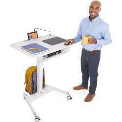 STAND STEADY Cruizer Height Adjustable Podium With Power Outlets In White