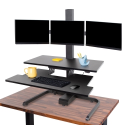 STAND STEADY 35" Electric Standing Desk Converter With 3 Monitor Mounts In Black