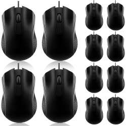 DOLAER 12 PCs Corded Computer Mouse Cord USB Mouse Ergonomic Wired Mouse for PCs, Computers, Laptops, Gaming Office School Home Supplies In Black