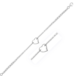 AVERA GROUP 14K Gold Cable Chain Anklet With Open Heart Station In White