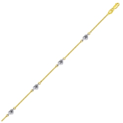 AVERA GROUP 14K Two Tone Anklet With Diamond Cut Heart Style Stations In Gold