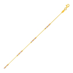 AVERA GROUP 14K Tri Color Anklet With Textured Beads In Gold