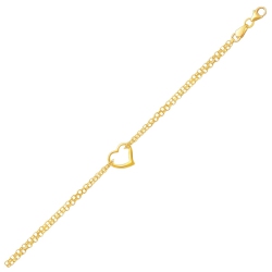 AVERA GROUP 14K Gold Double Rolo Chain Anklet With An Open Heart Station In Yellow