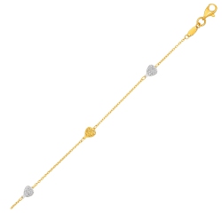 AVERA GROUP 14K Two-Toned And White Gold Anklet With Textured Hearts In Yellow
