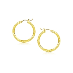 RCJ 10K Gold Diamond Cut Hoop Earrings (15Mm) In Yellow