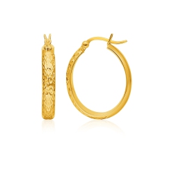 RCJ 10K Gold Hammered Oval Hoop Earrings In Yellow