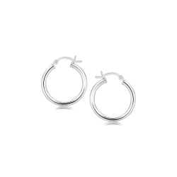 RCJ Sterling Polished Hoop Motif Earrings With Rhodium Plating (20Mm) In Silver