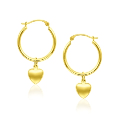 RCJ 14K Gold Hoop Earrings With Dangling Puffed Heart In Yellow