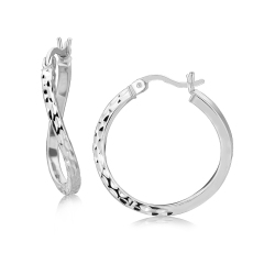 RCJ Sterling Rhodium Plated Twist Style Hoop Diamond Cut Earrings (20Mm) In Silver
