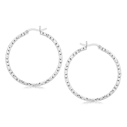 RCJ Sterling Rhodium Plated Woven Style Polished Hoop Earrings In Silver