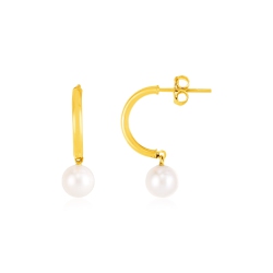 RCJ 14K Gold Half Hoop Earrings With Pearls In Yellow