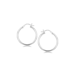 RCJ Sterling Rhodium Plated Thin And Polished Hoop Motif Earrings (25Mm) In Silver