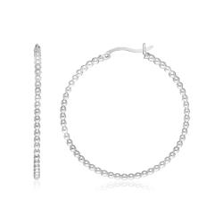 RCJ Sterling Round Hoop Earrings With Beaded Texture In Silver