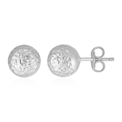 RCJ 14K Gold Ball Earrings With Crystal Cut Texture In White