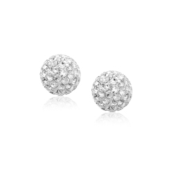 RCJ 14K Gold Stud White Crystal Ball Earrings In Yellow