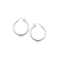 RCJ Sterling Rhodium Plated Polished Look Hoop Earrings (25Mm) In Silver