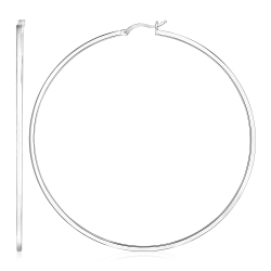 RCJ Sterling Large Rectangular Profile Polished Hoop Earrings In Silver