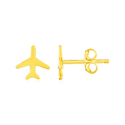 RCJ 14K Gold Airplane Earrings In Yellow