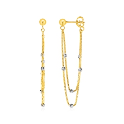 RCJ Hanging Chain Post Earrings With Bead Accents In 14K And White Gold In Yellow
