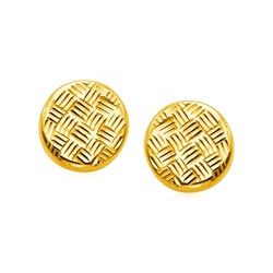RCJ 14K Gold Post Earrings With Textured Circles In Yellow