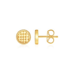 RCJ 14K Gold Textured Circle Post Earrings In Yellow