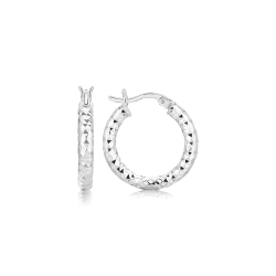 RCJ Sterling Polished Rhodium Plated Faceted Hoop Style Earrings In Silver