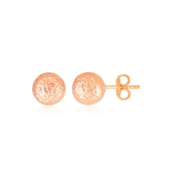 RCJ 14K Rose Ball Earrings With Crystal Cut Texture In Gold