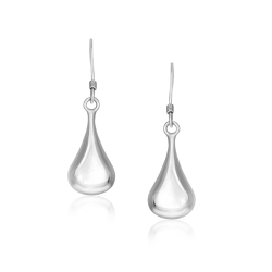RCJ Sterling Long Teardrop Shape Puff Drop Earrings In Silver