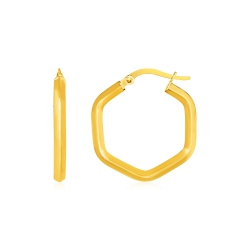 RCJ 14K Gold Shiny Hexagon Hoop Earrings In Yellow