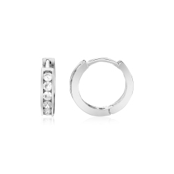 RCJ Sterling Petite Hoop Earrings With Cubic Zirconias In Silver
