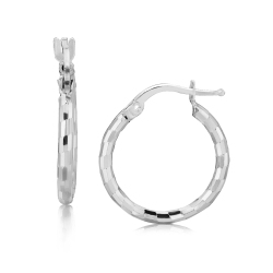 RCJ Sterling Rhodium Plated Diamond Cut Small Hoop Earrings (15Mm) In Silver