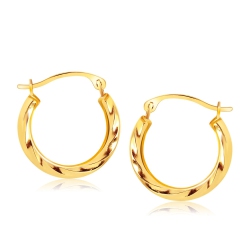 RCJ 10K Gold Hoop Earrings In Textured Polished Style (5/8 Inch Diameter) In Yellow