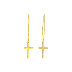 RCJ 14K Gold Dangle Cross Earrings In Yellow