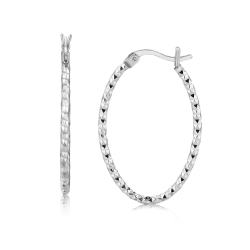 RCJ Sterling Rhodium Plated Textured Diamond Cut Classic Hoop Earrings In Silver