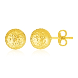 RCJ 14K Gold Ball Earrings With Crystal Cut Texture In Yellow