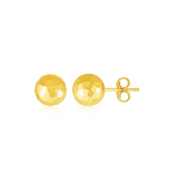 RCJ 14K Gold Ball Earrings With Faceted Texture In Yellow