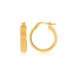 RCJ 14K Gold Greek Key Small Hoop Earrings In Yellow