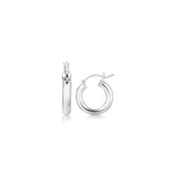 RCJ Sterling Thick Polished Hoop Earrings With Rhodium Plating (15Mm) In Silver