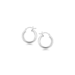 RCJ Sterling Polished Hoop Style Earrings With Rhodium Plating (15Mm) In Silver