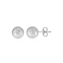 RCJ 14K Gold Ball Earrings With Crystal Cut Texture In White