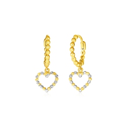 RCJ 14K Two Tone Beaded Hoop Earrings With Hearts In Gold
