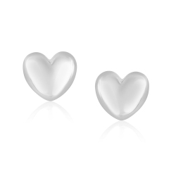 RCJ 14K Gold Puffed Heart Shape Shiny Earrings In White